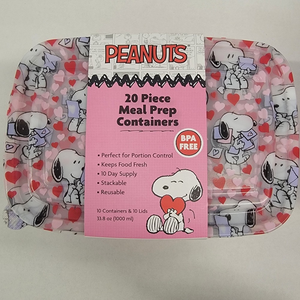 Peanuts Snoopy 20 Piece Meal PreP Food Storage Containers‎ Valentine's Letters